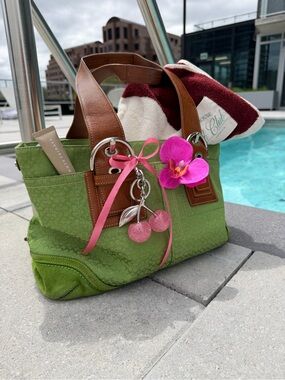 vintage  Coach Green Optic Canvas Soho Tote Bag
